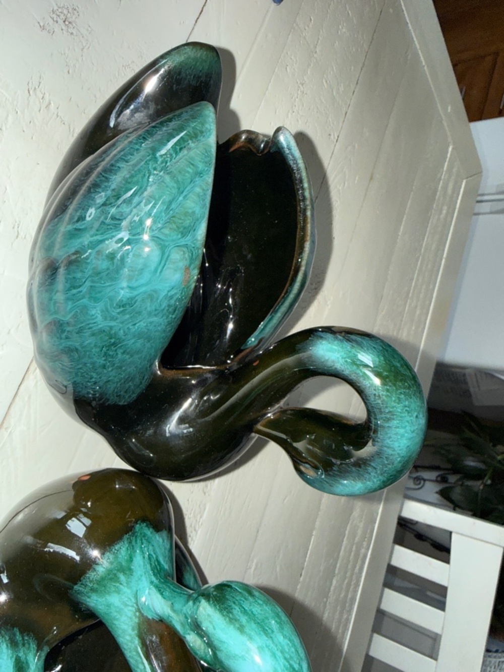 Blue Mountain Pottery, Pair of Swan, BMP Black/Green Drip Glaze, MCM made in CA - Picture 3 of 9